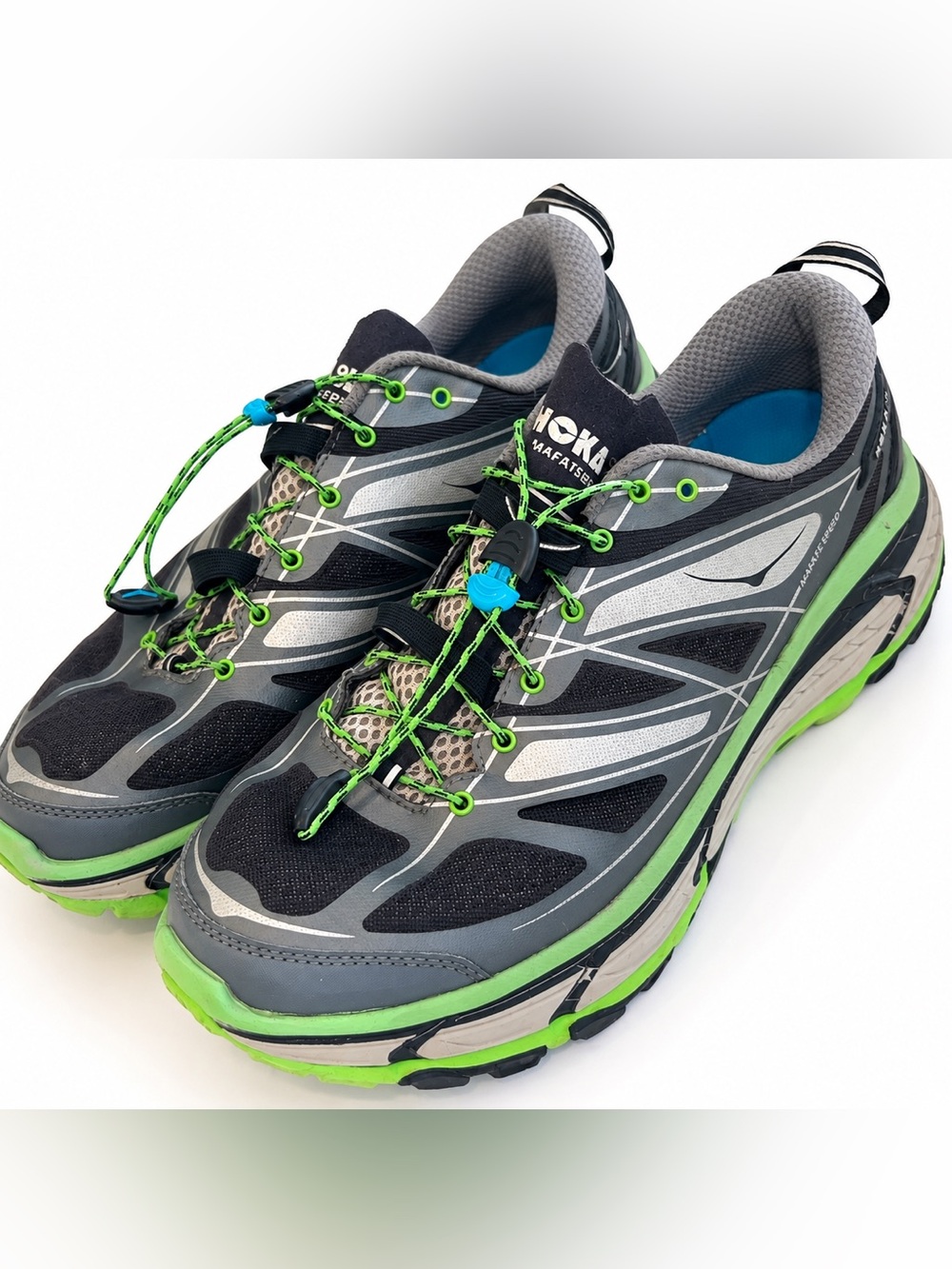 HOKA Mafate Speed Trail Running Shoes Men’s 12 Gray Green Quick Lace